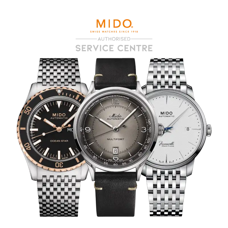 Centre de Service Agréé Mido à Genève pour entretien et réparation de montres homme et femme.