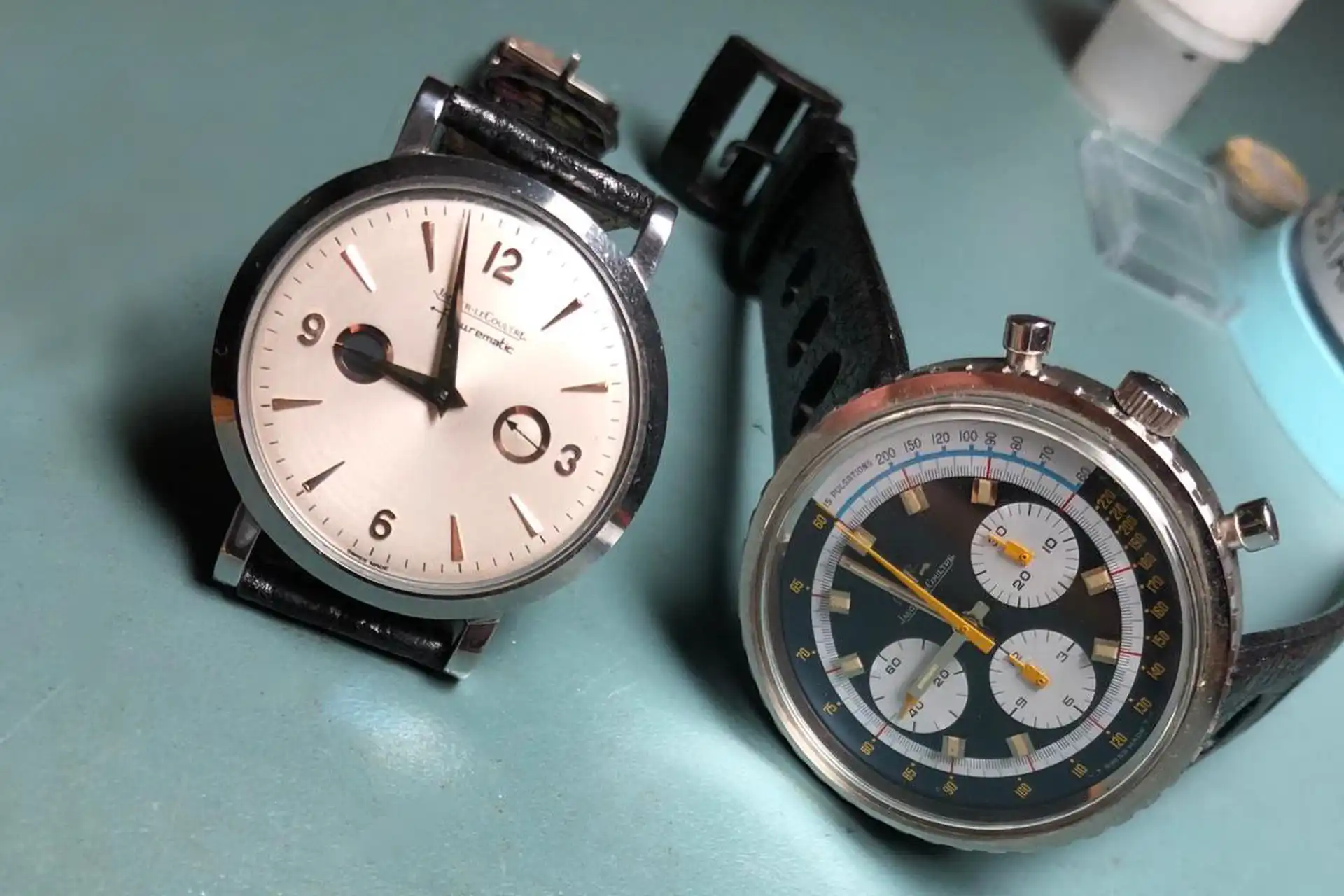 Restauration montre Jaeger-LeCoultre vintage – Futurematic et Chronographe Deux montres Jaeger-LeCoultre vintage – Futurematic et chronographe restaurés à Genève